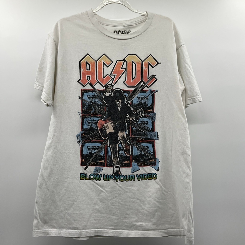 ACDC Blow Up Your Video Graphic T-Shirt Mens Large White Rock Band Tee 2022